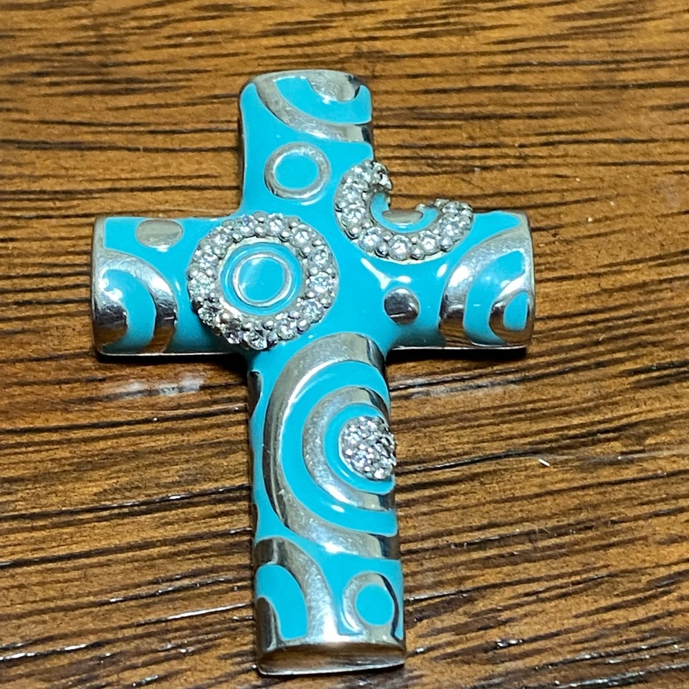 Belle Etoile Sterling Silver Galaxy Turquoise Cross Pendant